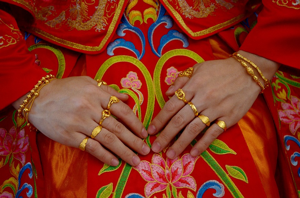 Women in a silk embroidered dress